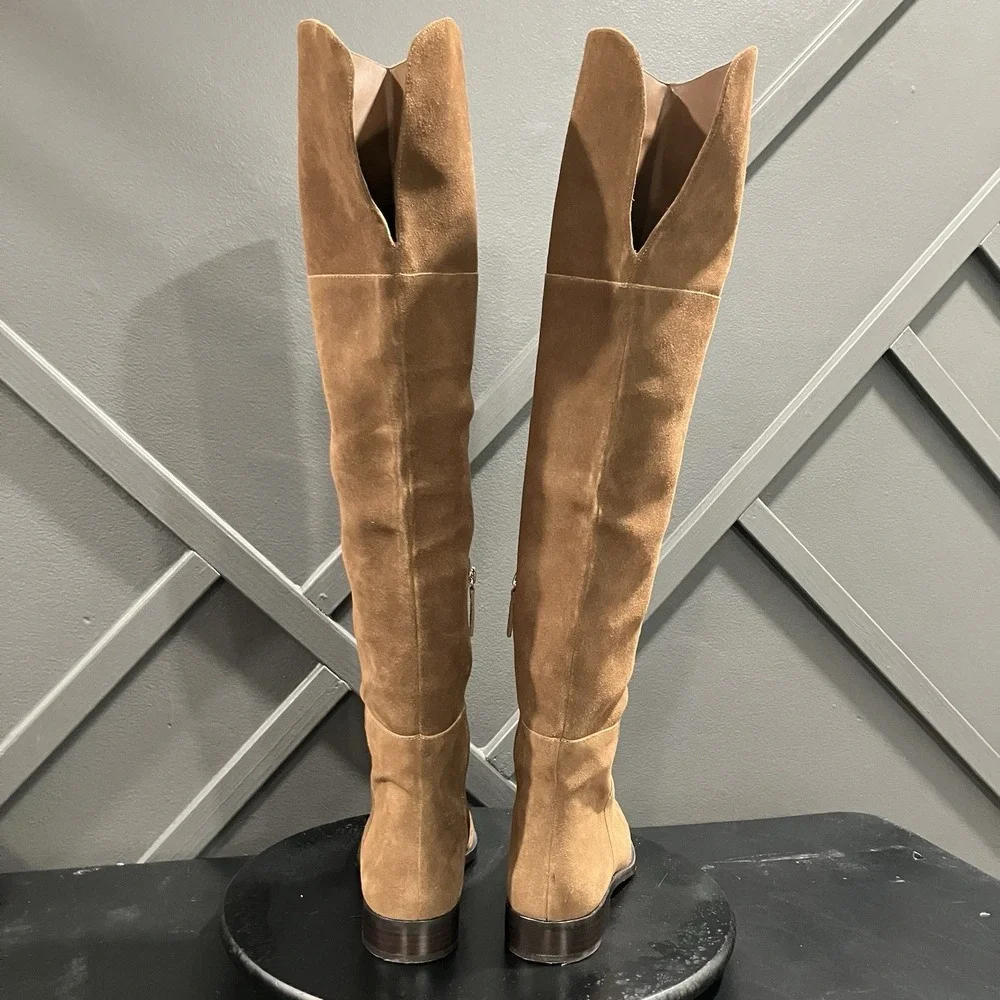 J.Crew Tan Suede Over the Knee Boots Women's Size 10.5 Low Heel Leather Sole
